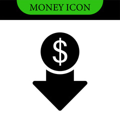 Money increase icon with arrow up symbol, dollar decrease icon . profit and lose money vector icons - Cost rising icon. Business icons, marketing, cryptocurrency
