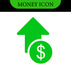 Money increase icon with arrow up symbol, dollar decrease icon . profit and lose money vector icons - Cost rising icon. Business icons, marketing, cryptocurrency