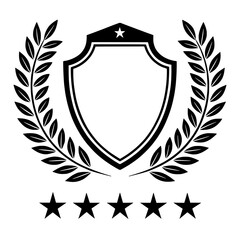 Fototapeta premium Black and White Laurel Shield Vector Emblem