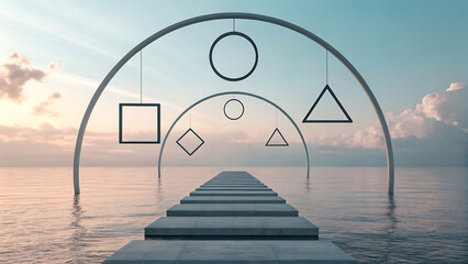 A wooden pier stretches into the dark sea at night, a bridge of light against the ocean landscape under the cloudy sky