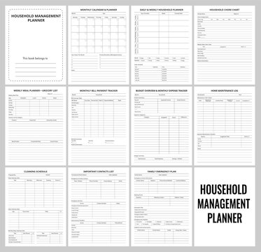 Household Management Planner Bundle &ndash; Organize Chores, Bills, Meals, Budget, Contacts & More &ndash; Daily, Weekly & Monthly Home Organizer &ndash; Printable Workbook 