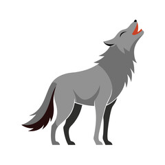 Simple illustration of a gray wolf howling upward isolated on a white background