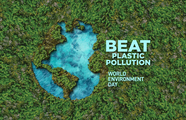 #BeatPlasticPollution, World Environment day concept 2025 3d tree background. 