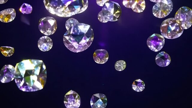 Falling glowing gems on green screen