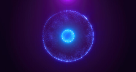 A glowing blue energy sphere made of interconnected light lines, floating in a dark background, evoking futuristic technology and digital concepts