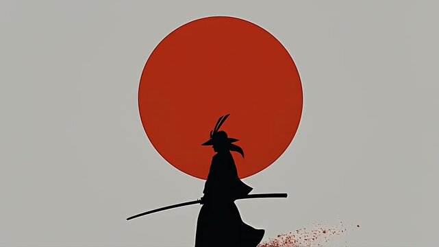 Silhouette figure against red circle graphic design