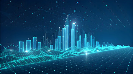 Fototapeta premium Futuristic Digital City Skyline with Data Visualization Elements