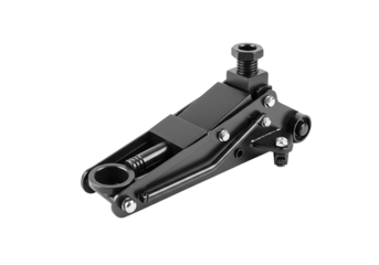 Angled View of a Black Hydraulic Car Jack with Detailed Components
