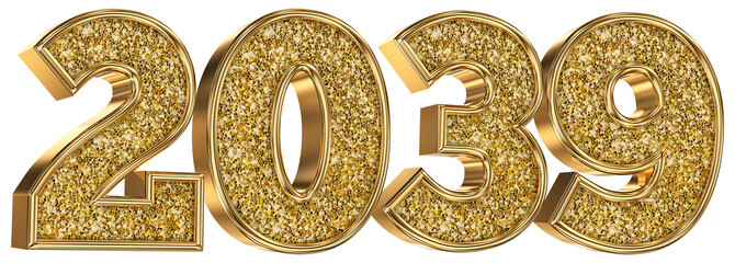 Happy New Year Number  2039 Gold 3d Render