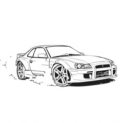 Fototapeta premium sport Drift Car Illustration coloring page