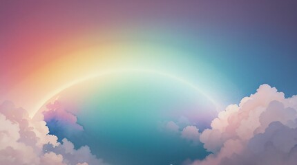 柔らかな雲に包まれた幻想的な虹の空	
