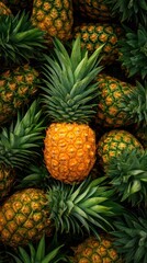 Fototapeta premium Tropical Pineapple Fruit Still Life Close-Up Overhead Shot Fresh Food Market Display Healthy Eating Lifestyle