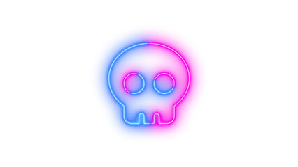 Neon skull icon glowing with transparent background