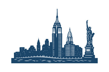 Fototapeta premium New York City skyline silhouette vector clipart isolated illustration, iconic NYC landmarks outline, perfect for design, print, and digital projects