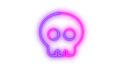 Neon skull icon glowing with transparent background