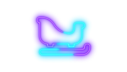 Neon sleigh icon glowing with transparent background