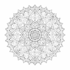 Complex mandala featuring flame-like petal patterns and layered floral geometry for detailed spiritual coloring pages and mindfulness art