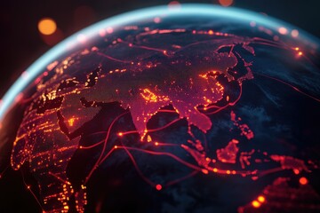 Global network, illuminated earth