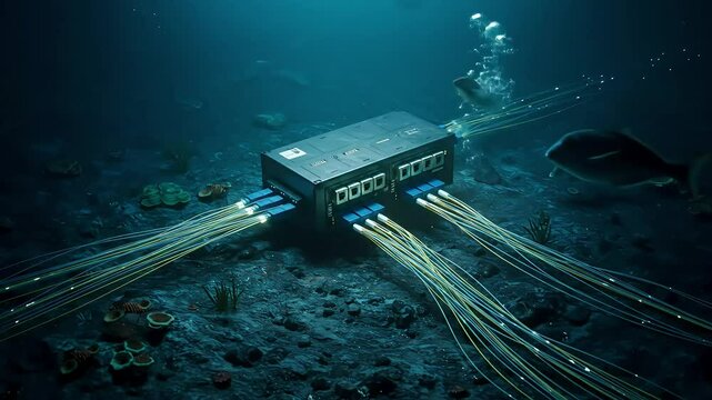 Technology visualization of submarine cables linking global communication and data systems