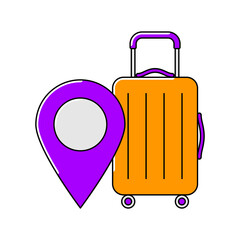 Suitcase with marker icon. Travel illustration and tourism item.