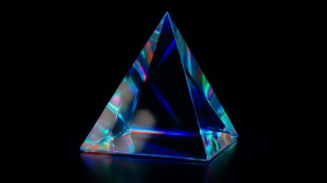 Glass Pyramid with RGB Light Effect on Black Background