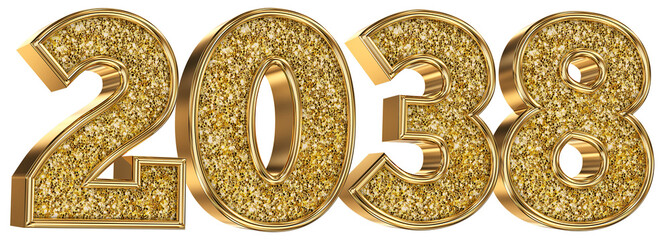 Happy New Year Number  2038 Gold 3d Render