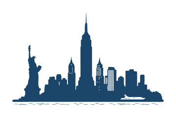 Fototapeta premium New York City skyline silhouette vector clipart isolated illustration, iconic NYC landmarks outline, perfect for design, print, and digital projects