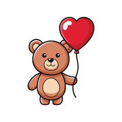 Fototapeta premium Flat and Minimal Teddy Bear Holding Heart Balloon icon vector illustration isolated on white background