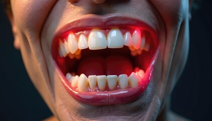 Naklejka premium Severe tooth decay visible, intense pain implied, hole, dental implant, clinical image