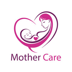 Loving Mother and Baby Heart Shaped Logo Design