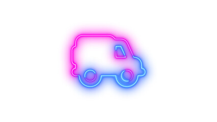 Neon truck field icon glowing with transparent background