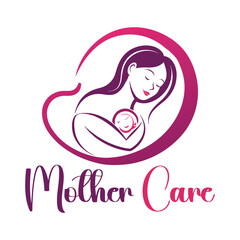 Loving Mother Holding Newborn Baby Abstract Logo Design