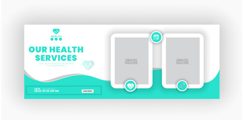 Medical healthcare table tent banner template. Display doctor service promotion on table, menu card for restaurant, billboard, rollup in abstract blue colorful shapes