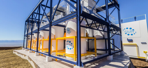 concept of a SMR small modular nuclear reactor power plant on a