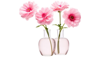  Two Pink Flowers in a Glass Vase Isolated on Transparent Background