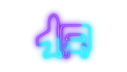 Neon truck-plane icon glowing with transparent background