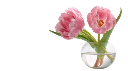  Two Pink Flowers in a Glass Vase Isolated on Transparent Background