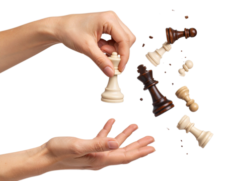 Final Move in Chess Defeated Opponent and Victorious Player, isolated on a transparent background.