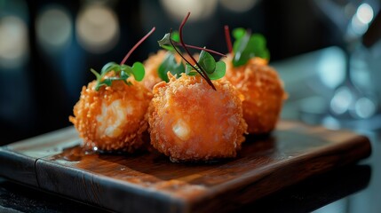 fried chicken nuggets in a wooden bowl.