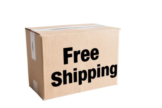 Free Shipping Text on Cardboard Box – 8K High-Resolution Image on Transparent or White Background PNG