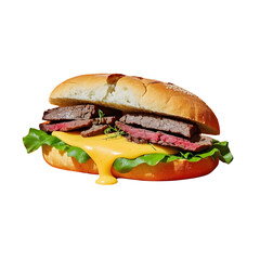 Steak sandwich with cheese isolated on transparent background
