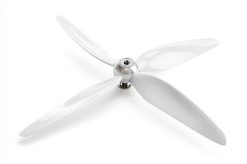 Four-blade propeller, white plastic, metallic center. Clean design.