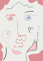 line art female face drawing 
