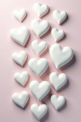 Scattered, slightly overlapping white hearts, matte finish , pure, overlay
