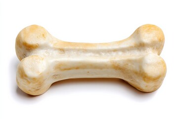 Fototapeta premium Close-up of a single dog bone treat, off-white in color, against a stark white background.