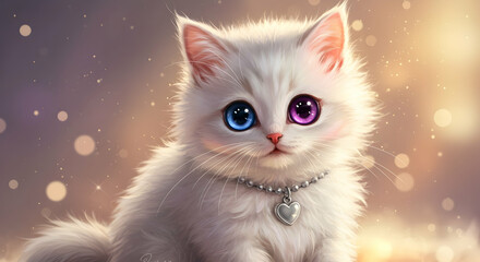 Adorable White Kitten with Heterochromia Iridis Cute Pet