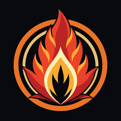 Fiery Emblem Burning Flame in a Circular Frame