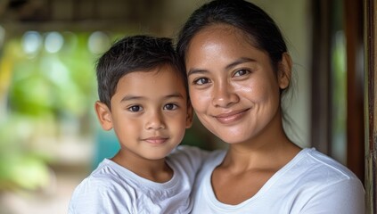 Mother and son, close-up portrait