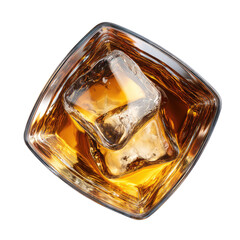  Top View of a Whiskey Glass Filled with Golden-Brown Whiskey on Transparent Background