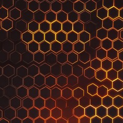 Obraz premium Abstract honeycomb structure with glowing orange edges in a dark background geometric arrangement of hexagons